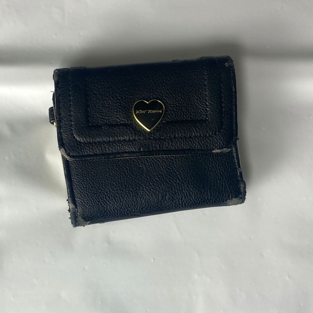 Betsey Johnson Black Leather Heart Logo Trifold Wallet